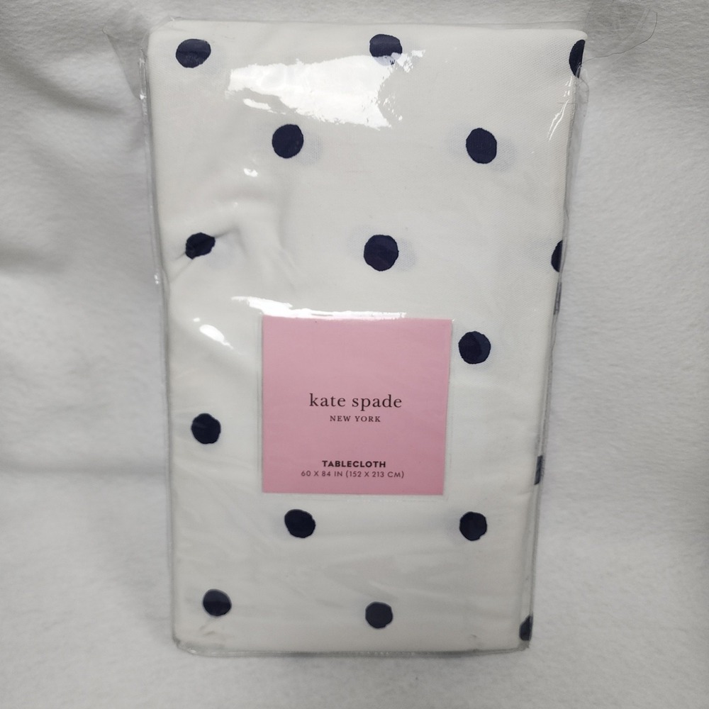 Kate Spade New York Charlotte Street Tablecloth 84x60in White Polka Dot Cotton
